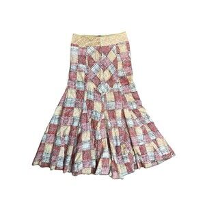 Free People Multicolored Patchwork Plaid Maxi Skirt Size 6